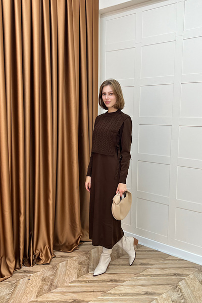 Stilife Φόρεμα Barles Διπλό Πλεκτό Καφέ