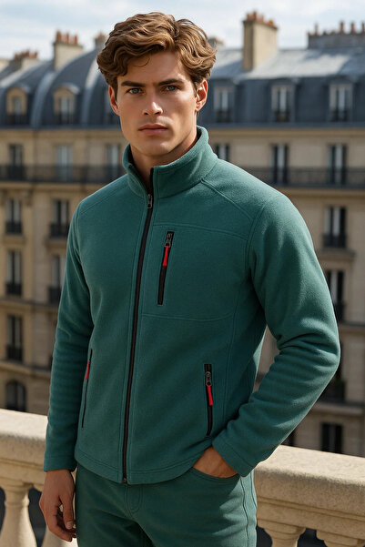 COMBİNE MİCHAİL Ανδρικό φλις με φερμουάρ Basic Çağla Bol