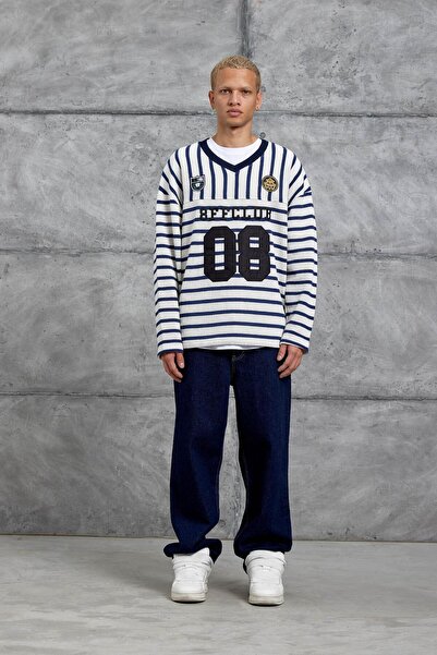 NOMARC Синій СВІТШОТ З СТРІЧКОЮ НА В-ВИРІЗУ