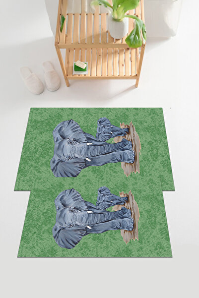 EVİMSEN Set de covoraș de baie digital cu imprimeu cu model de elefant, lavab...