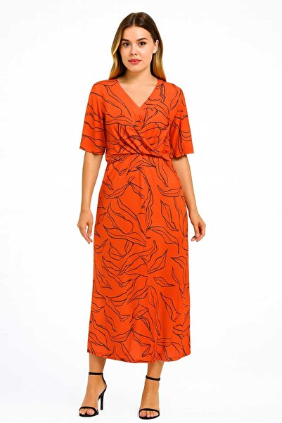 Şans فستان جيرسي نسائي كبير الحجم، بأكمام منخفضة، وتفاصيل أمامية منقوشة 65N39210