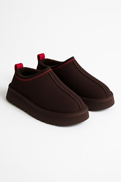 Adım Dünyası Γυναικείες/Κοριτσίστικες μπότες & παντόφλες εσωτερικού χώρου Πικρό καφέ Χοντρή σόλα Μαύρη εσωτερικά με φτερωτό σουέτ