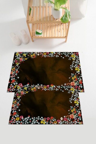 EVİMSEN Set de scaune pentru toaletă cu covoraș de baie digital cu imprimeu l...