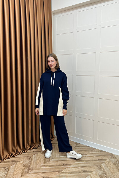 Stilife Смугастий трикотажний комплект з капюшоном, синій