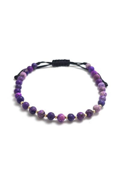 Bijolin Gold Bratara cu 10 bilute striate de 2mm din aur 14k si Howlite Violet