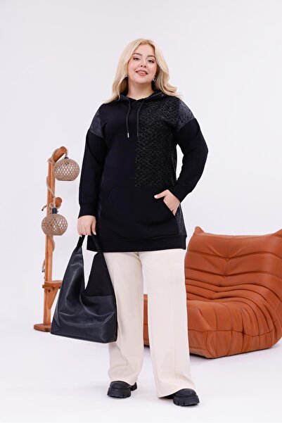 Siyezen Plus Size Hooded Tunic Sweatshirt