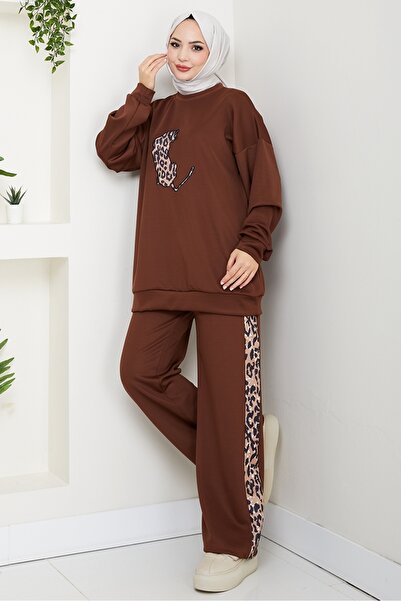 Bestenur Διπλό Σετ Κεντημένο με Τίγρη 1648 - Καφέ