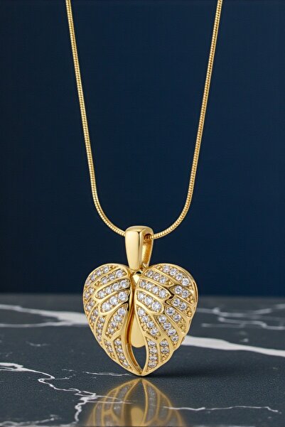 Bizle Tasarla Kişiye Özel Melek Kanatlı İsim Yazılı Kalp Kolye, Açılır Kanatlı Şık Çelik Kolye Sevgiliye Öğretmene