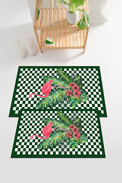 EVİMSEN Set de toaletă pentru covoraș de baie cu model flamingo, lavabil și a...