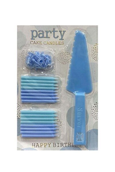 Generic مجموعة شموع كعكة الحفلات - شموع عيد ميلاد زرقاء مع حامل ومنصة تقديم الكعك