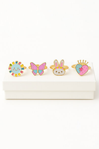 MakeWell Ayarlanabilir 4 Adet Yıldız Gökkuşağı Kiraz Çilek Unicorn Kalp Çocuk Yüzükleri