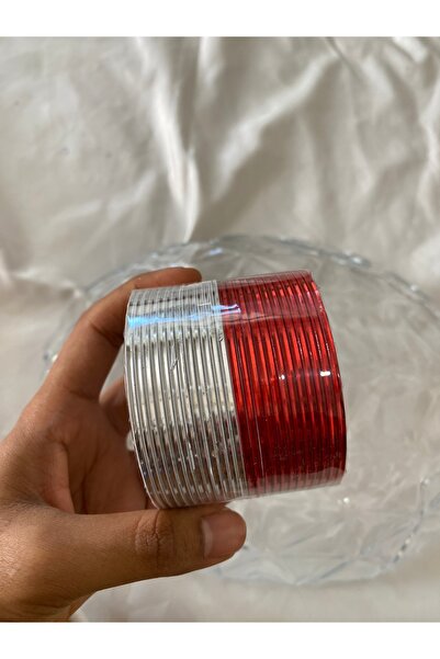 Home 24'lü Hint Metal Bilezik Seti - 12 Beyaz & 12 Kırmızı - 2.10 Beden (Büyü...