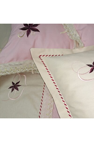 Casa Bucuriei Embroidered bed linen set 240 x 270 cm, Dulcis, 6 pieces, mineral pink/cream, 100% ran