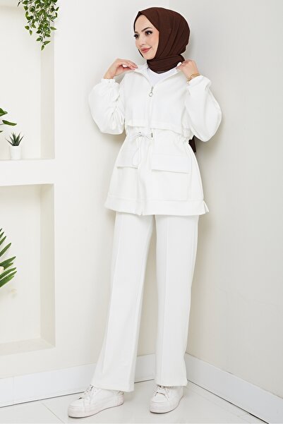 Bestenur Double Suit with Flap Pocket 1652 - White