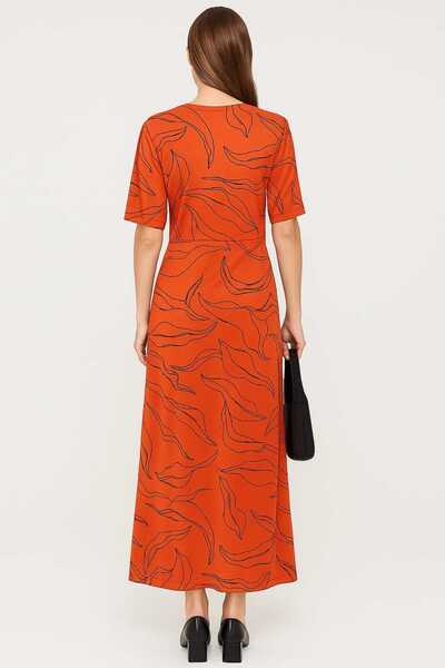 Şans Women's Plus Size Pomegranate, Low Arm, Front Detailed Patterned Jersey Dress 65N39210