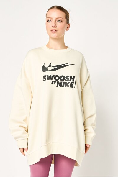 Nike Swoosh By Women Oversized Fit Long Sleeve Outdoor Sweatshirt, Off White