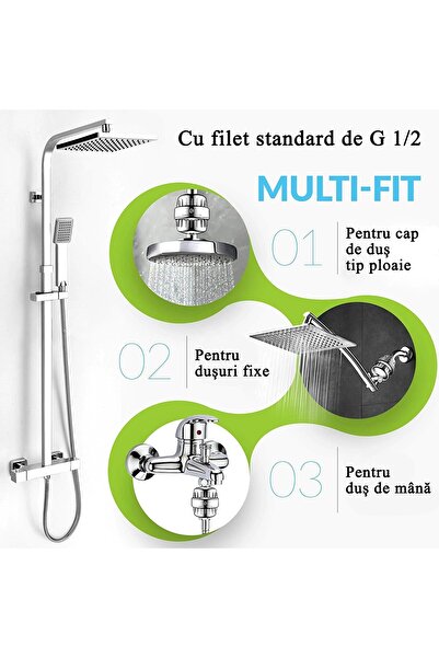 MACVI ® Premium Shower Water Filter, 20-stage, Vitamin C, universal, silver, 5500L capacity