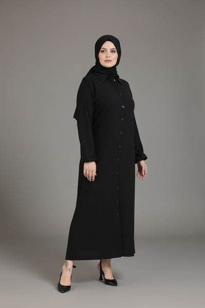 Talvien Kadın Bürümcük Kumaş Boydan Düğmeli Tesettüre Uygun Uzun Elbise