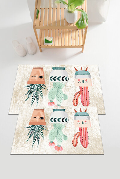 EVİMSEN Set de toaletă pentru baie cu model de cactus colorat, lavabil și ant...