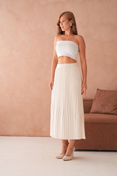 Işşıl 10574-Midi Length Stretchy Knit Pencil Skirt