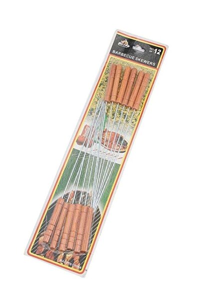 Generic أسياخ شواء من الفولاذ المقاوم للصدأ - مجموعة من 12 قطعة بمقابض خشبية