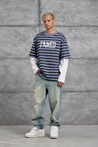 NOMARC Крем TAINED BASKILI KOLU PARCALI OVERSİZE СВІТШОТ