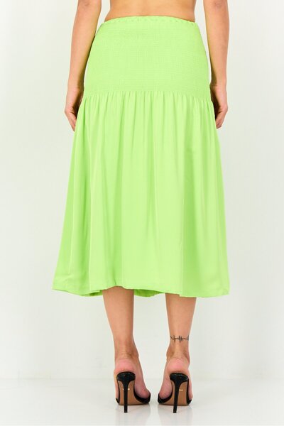 Kayfi Women Ruched Flared Skirt, Lime Green