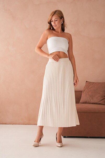 Işşıl 10574-Midi Length Stretchy Knit Pencil Skirt