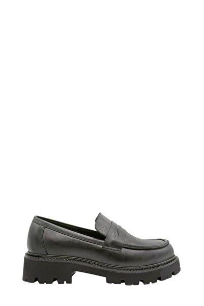 Moulin Shoes Black Leather High Sole Real Leather Loafer
