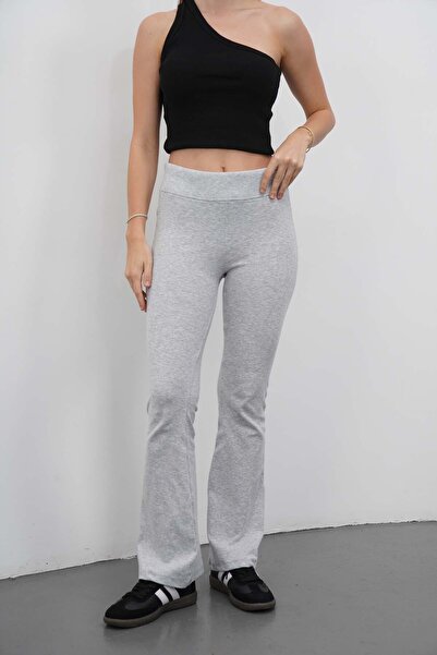 makarimato Women's Waist Shaping / Sculpting Flared Ribbed Fabric Elastic Waist Leggings Trousers