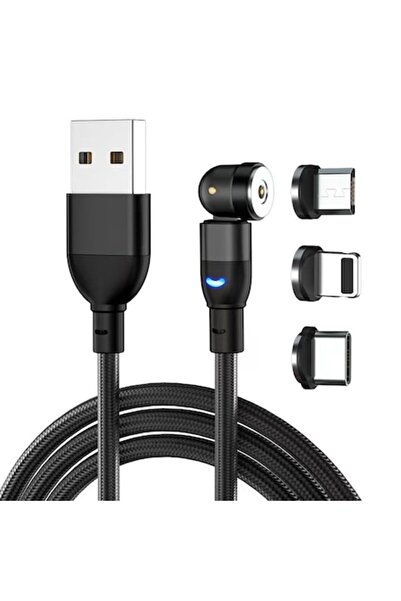 OEM 3-in-1 Fast Charging & Data Cable, QC 3.0, 100W, Magnetic, USB Type-C/Lightning/Micro-USB - Black,2m