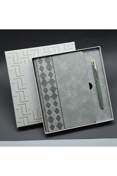 Skygo Boxed Gray Notebook and Metal Pen Set