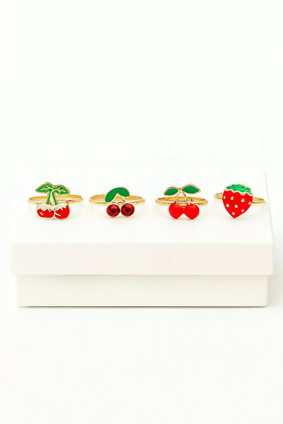 MakeWell Ayarlanabilir 4 Adet Yıldız Gökkuşağı Kiraz Çilek Unicorn Kalp Çocuk Yüzükleri