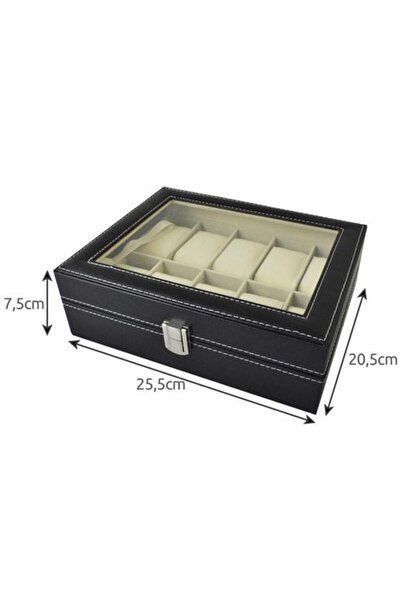 varioshop organizer box for 10 watches, bracelets and jewelry — faux leather, transparent lid, mag