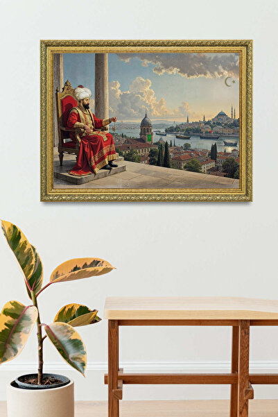 Hediyedoldur Fatih Sultan Mehmet Tahtında İstanbul Manzaralı Çerçeveli Tablo