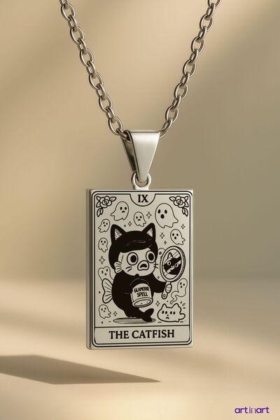 ArtinArt قلادة التاروت على شكل سمكة السلور |   قلادة من الفولاذ المقاوم للصدأ...
