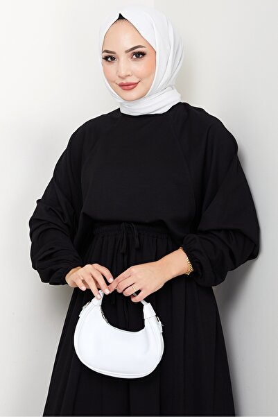 Bestenur Evsan Tunic Skirt Two-Piece Set 1650 - Black