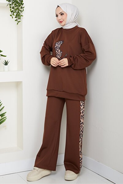 Bestenur Διπλό Σετ Κεντημένο με Τίγρη 1648 - Καφέ