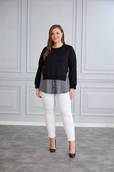 MODA Bluză de damă Garni, mărime mare, cu detalii laterale încrețite