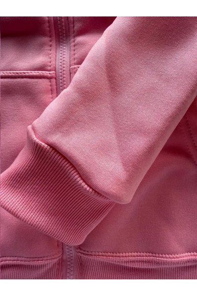 haha Pink Unprinted Hooded Zipper Jacket