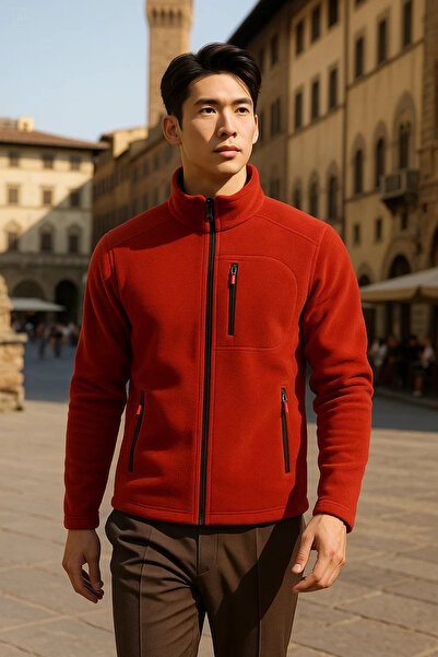 COMBİNE MİCHAİL Men's Winter Casual Thick Red Fleece
