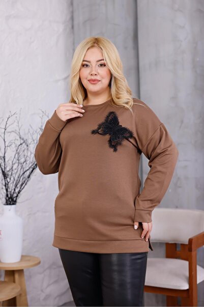 Siyezen Plus Size Modal Fabric Sweatshirt with Butterfly Accessories