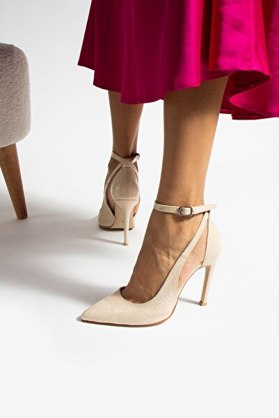 golden heel 10.5cm Thin Heels Beige Snakeskin Pattern Ankle Strap Stiletto Heels 2196