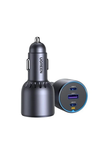 Ugreen Car Chager Fast Charge 2 USB-C and USB Ports 75W - Gray