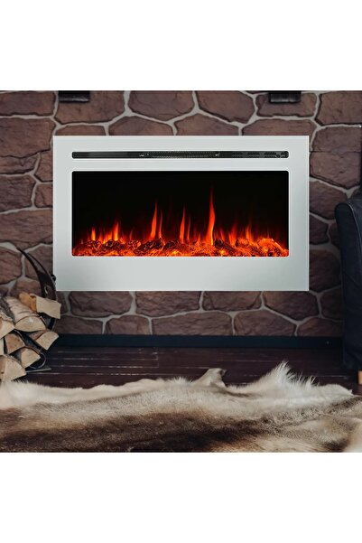 DLC Elektrikli Dekoratif Şömine 1800W 91cm Duvar Tipi 9 Renk LED Alev Efektli Isıtıcı Şömine Beyaz