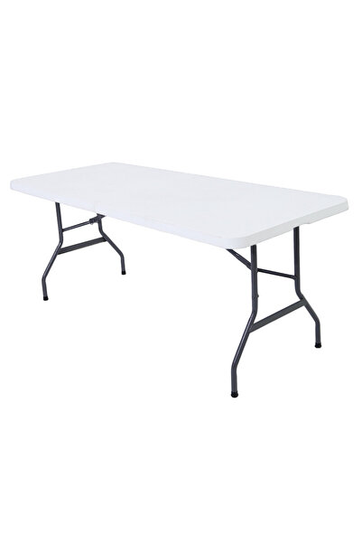 buz Folding table for camping, garden or terrace, fishing, 180 cm, portable, white/grey