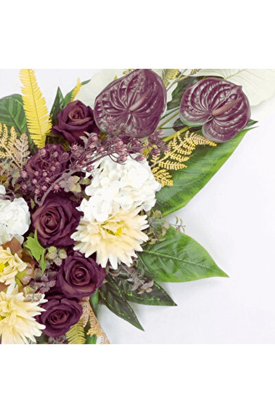 Artificiale Rolio Aranjament Funerar Artificial cu Trandafiri Maro, Hortensii si Anthurium – 118 cm