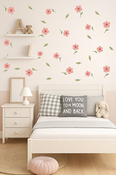 sanatıbedi Pink Flowers and Leaves Children's Room Wall Sticker - Ornament De...
