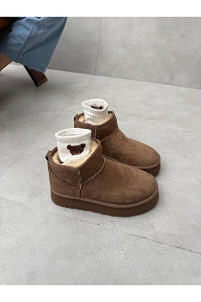 Elvinin Tarzı Rayne Düz Taban İçi Kürklü (Vizon) Renk Kadın Bot