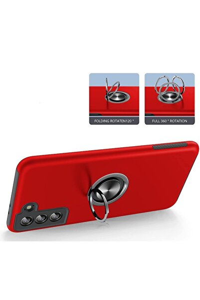 TYBO Protective case for Samsung Galaxy S22, Hybrid shockproof, Kickstand, 360° rotating ring, Red